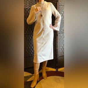 Ann Taylor faux suede dress w/knit bell sleeves. Cream. Office, semi-formal. M